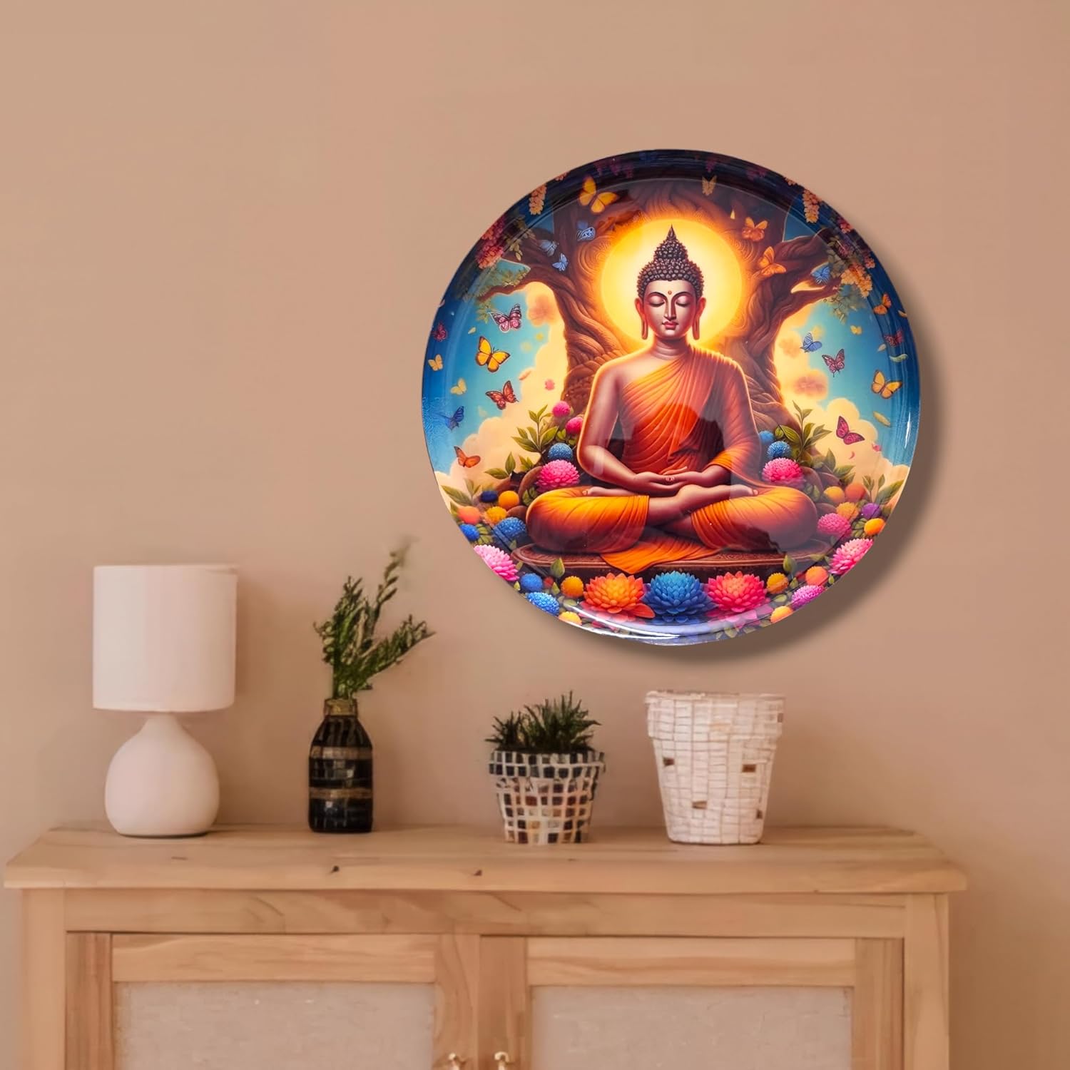 3 Pcs Madhubani Metal Wall Plates 12, 10, 8 Inch, Wall Decoration Items For Living Room, Bedroom, Office | Wall Decor, Gift Items, Wall Hanging Decorations (Buddha)