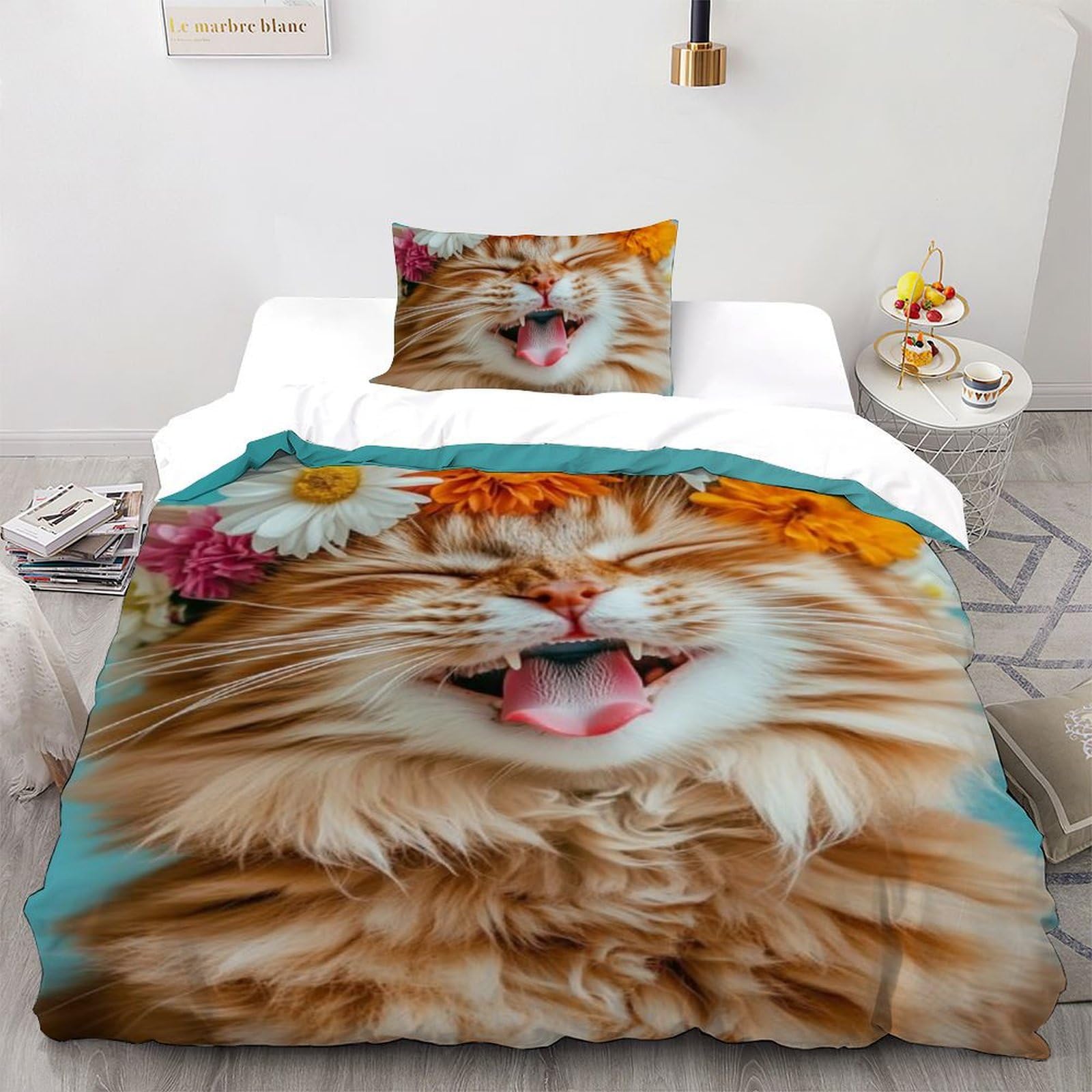 Housse de couette single animaux imprimé 3D taies d'oreiller microfibre 135x200
