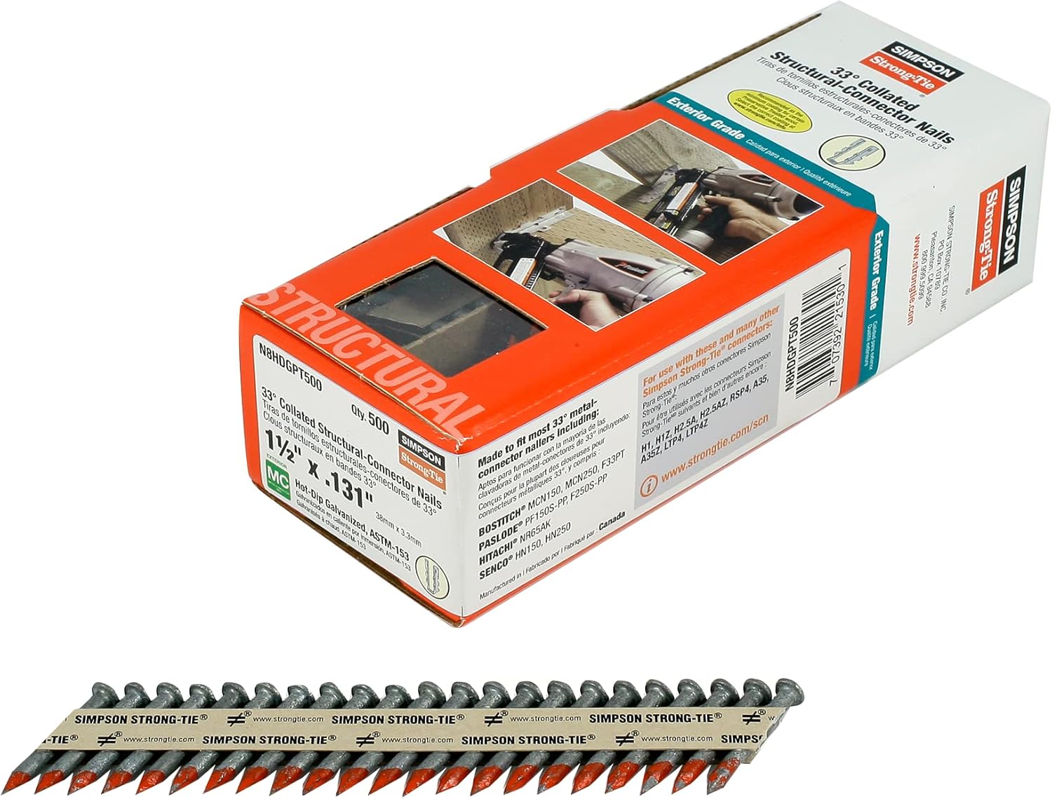 Simpson Strong-Tie N8HDGPT500 Strong-Drive 33 SCN Smooth-Shank Connector Nail 1-1/2 in. x .131 in. HDG (500-Qty)