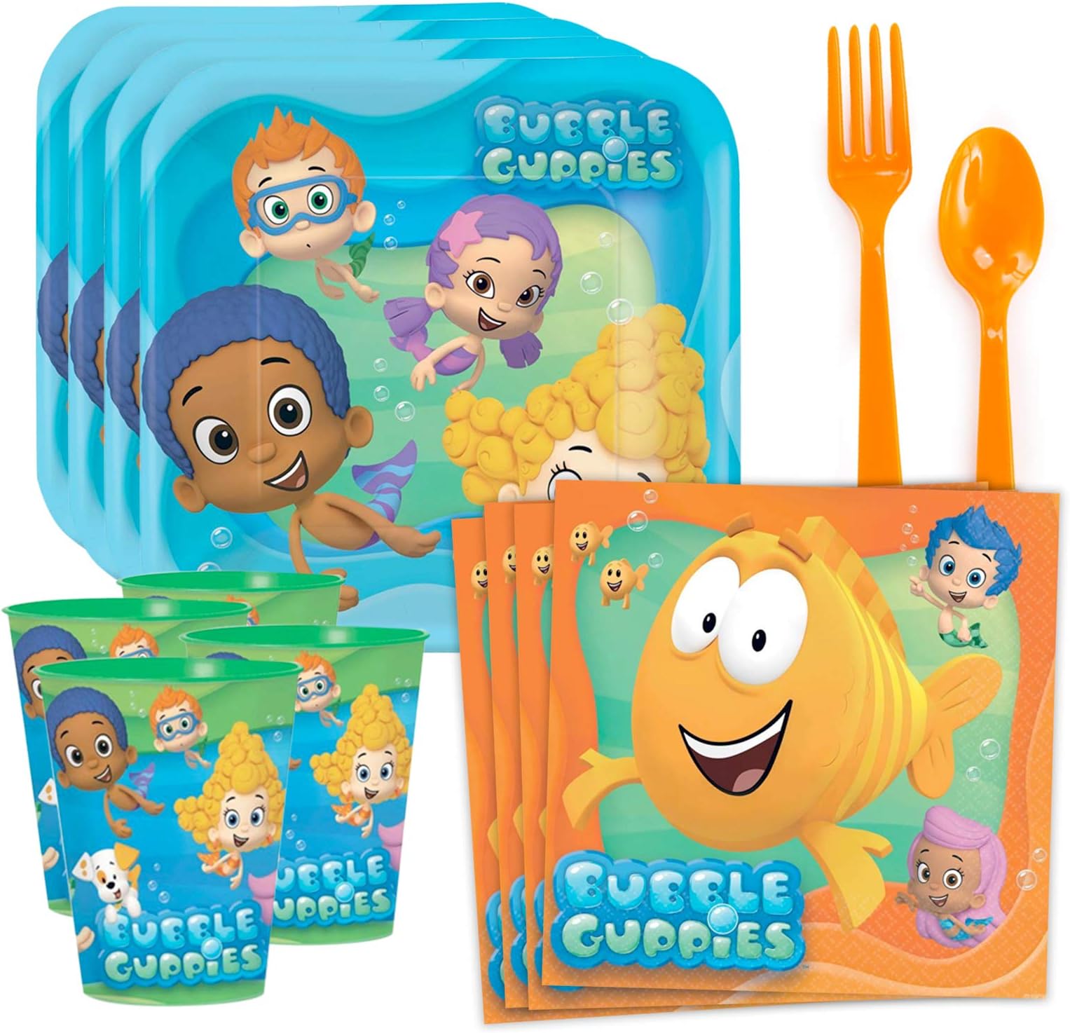 BirthdayExpress Bubble Guppies Party Tableware Set With Plastic Favor Cups for 8 Guests, Multi-colored, One Size