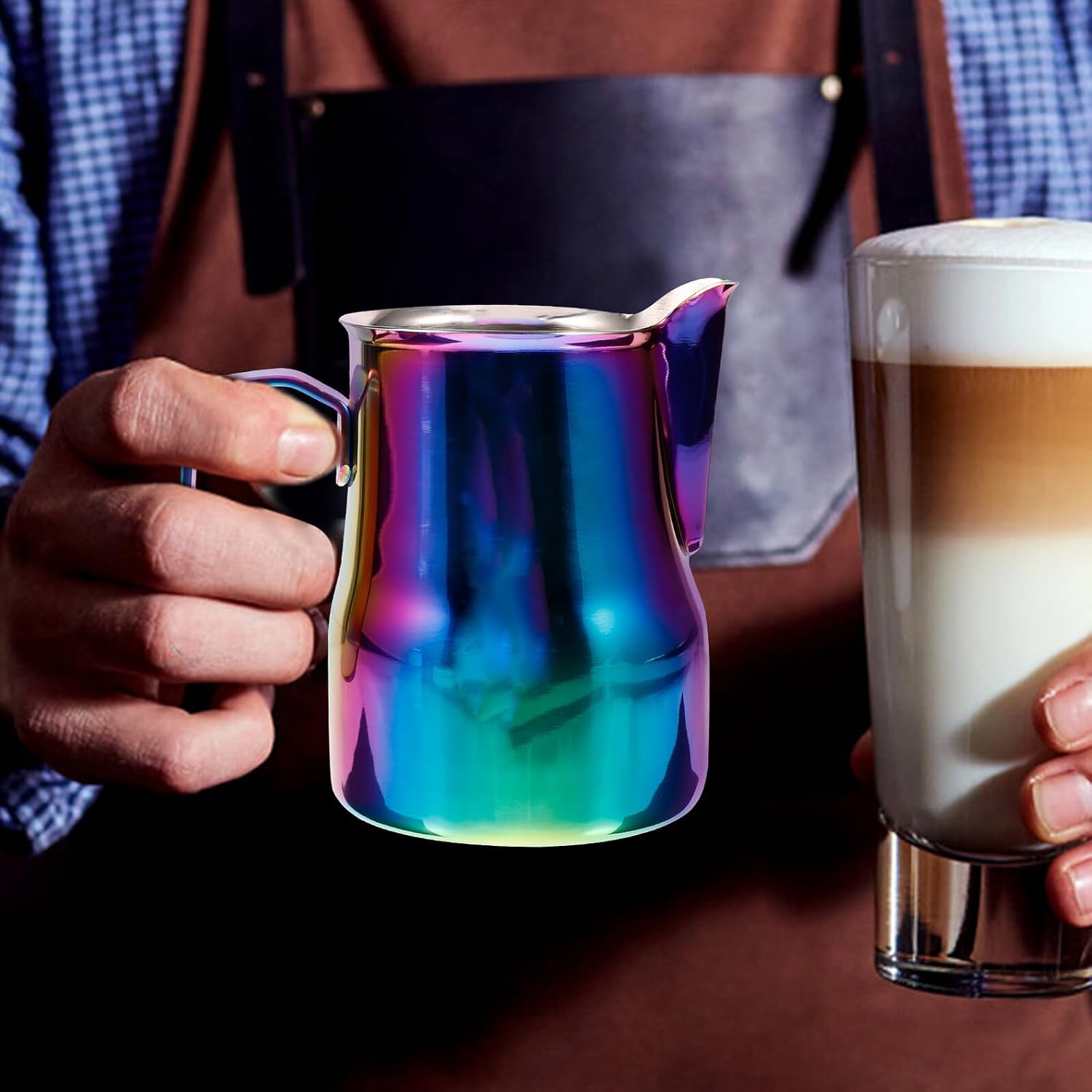 SOLUSTRE Stainless Steel Milk Pitcher for Espresso Machine Frothing Cup with Ergonomic Handle Portable Milk Frothing Pitcher for Cappuccino Latte Art