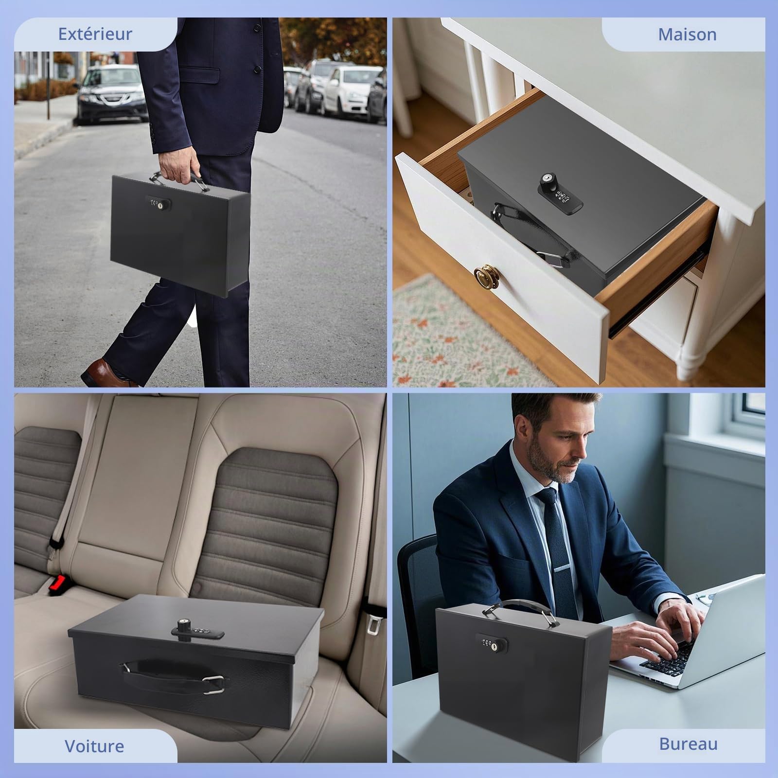 Coffre-Fort Ignifuge Portable Avec Serrure À Code Et Clés - Coffre-Fort Ignifuge Et Étanche Pour La Maison Avec Poignée - Protection Pour Argent, Médicaments, Documents A4 (32,5 x 21,5 x 11,5 cm)