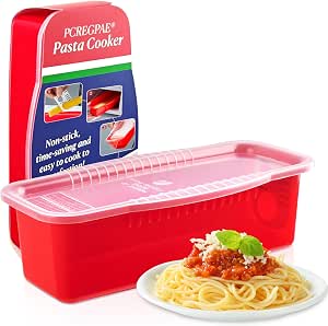 PCREGPAE Microwave Pasta Cooker with Strainer Lid & Measuring Card