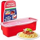 Microwave Pasta Pot with Strainer Lid & Measuring Cup Clip Quickly Cook 1-4 Servings-No Mess, Sticking or Waiting For Boil, Pasta Cooker in Microwave for Dorm Kitchen Office College Essential