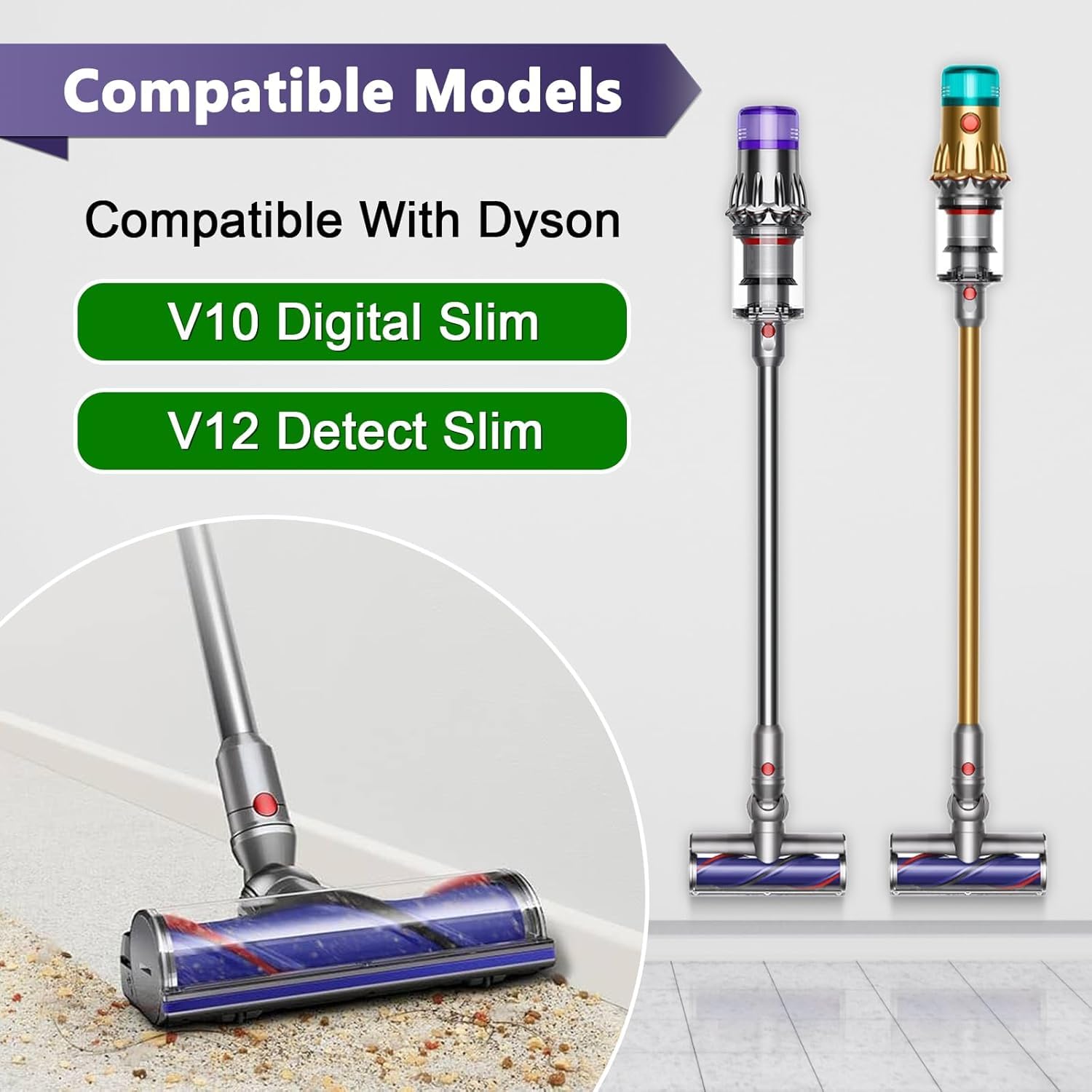 Spazzola elettrica per Dyson V12 Detect Slim e V10 Digital Slim con azionamento diretto sostituibile pulitore e bocchetta turbina, testa elettrica per pavimenti in legno duro e tappeti