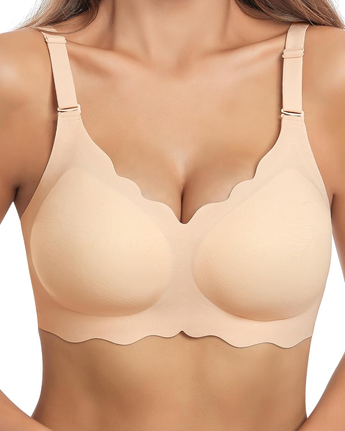 HORISUN Dames Comfortabele V-Hals Onzichtbare Ondersteuning T-shirt-beha Naadloze Gevoerde Bralette Bh's (Blauw XL