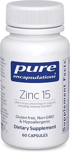 Pure Encapsulations Zinc 15 mg  Suplemento de picolinato de zinc para apoyo del sistema inmunológico crecimiento y desarrollo próstata y salud