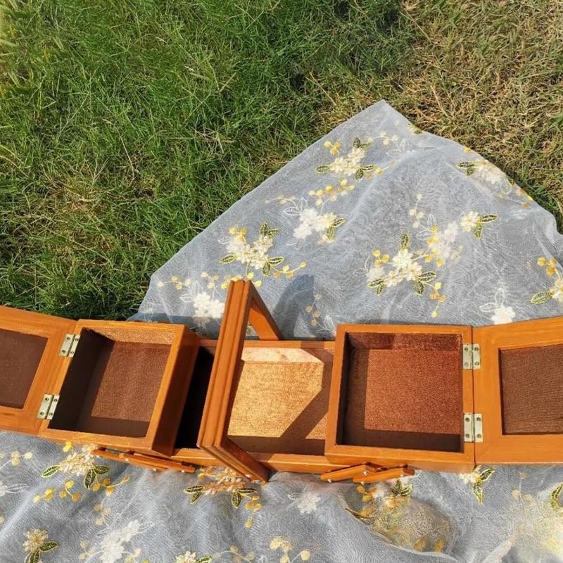 Drewniany kosz do szycia, Drewniana skrzynka na przybory do szycia 24x13,5x15 cm, rozszerzalna, wielokomorowa, organizer do robótek ręcznych, artykuły krawieckie