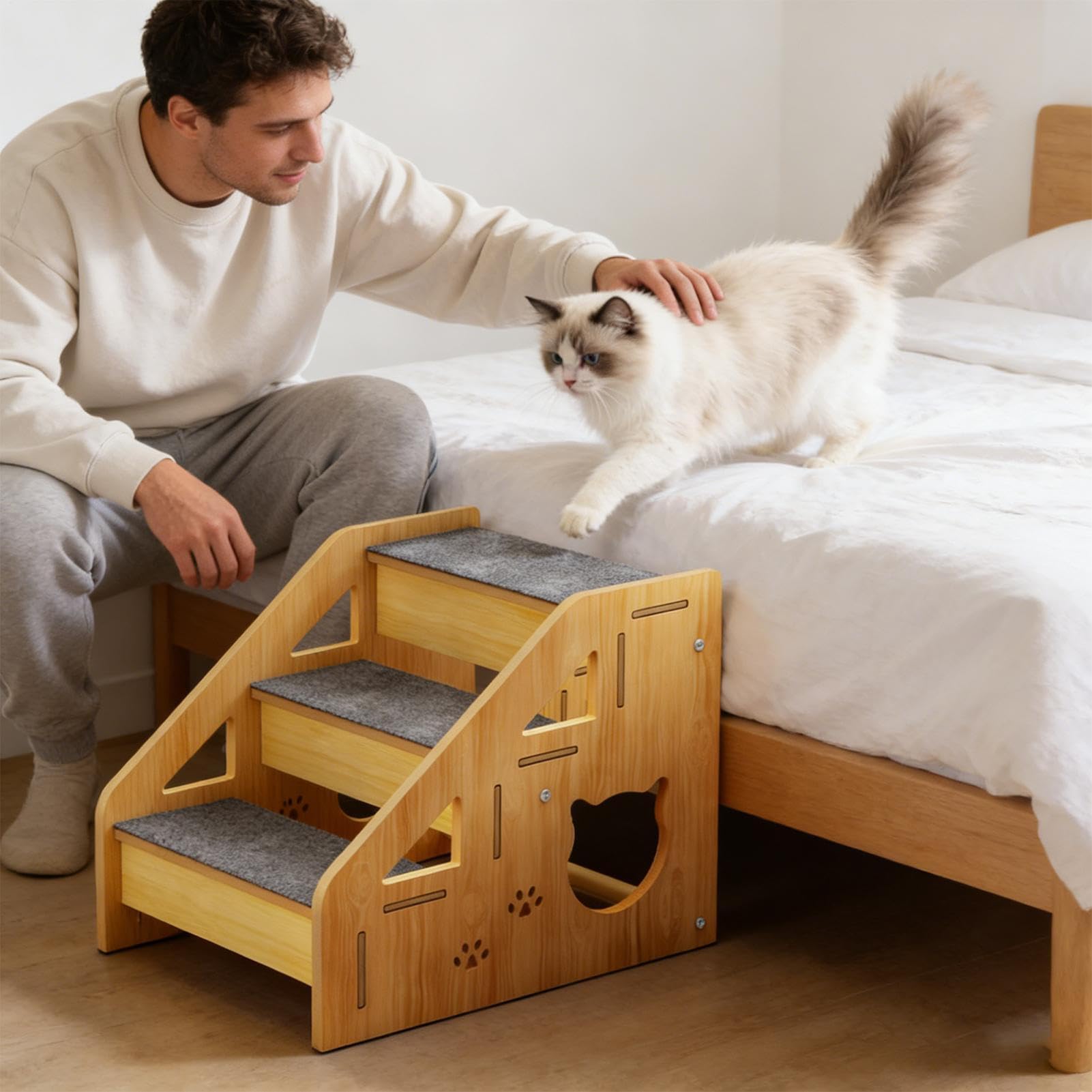 Escaleras de Perros Escalera de Madera para Mascotas | Escalones de 3 peldaños para cama de perro Para perro pequeño gato mayor sofá jardín terraza