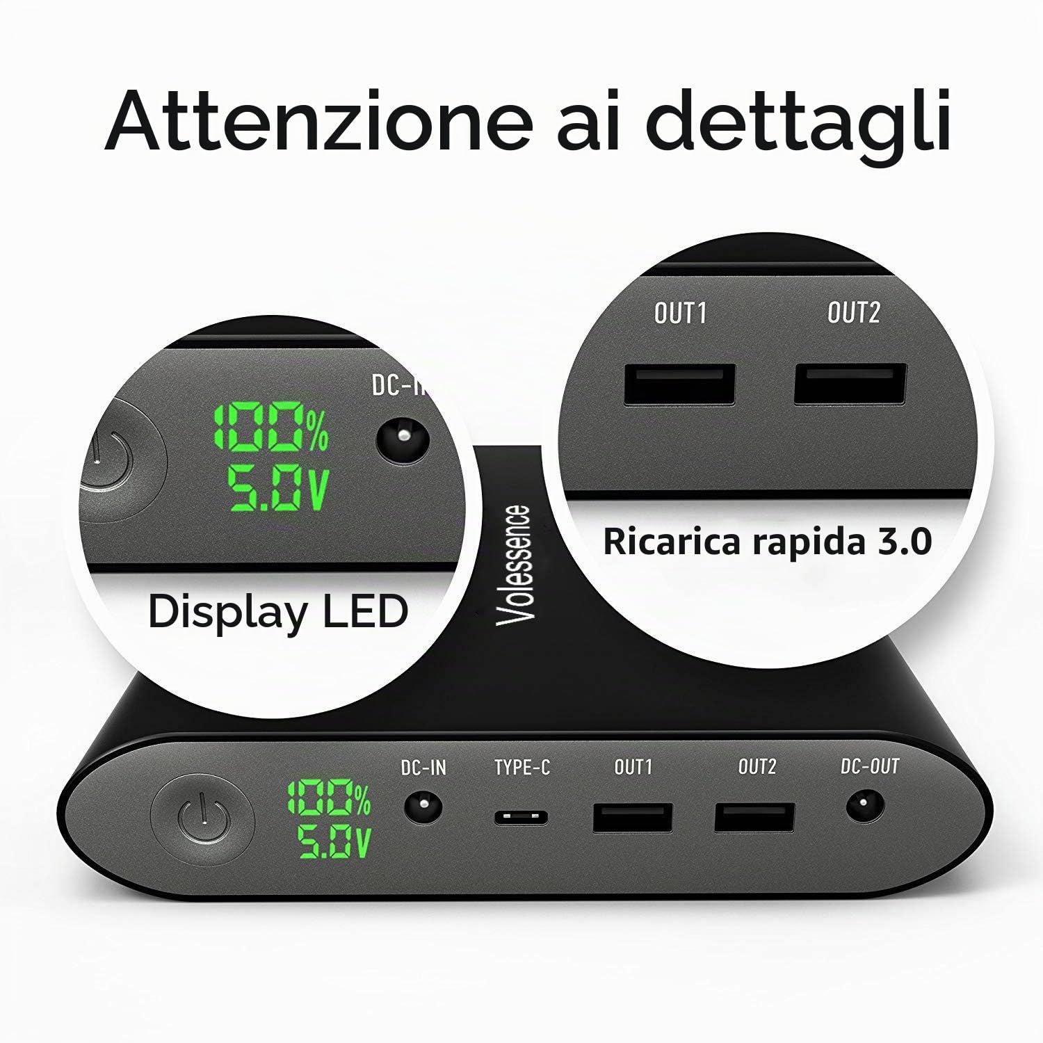 50000mAh Power Bank Batteria Esterna in Alluminio con LED Display - 2X USB (Quick Charge 3.0) - 1x USB Type-C - 1x DC - Alimentatore Portatile per PC/Smartphone/Tablet