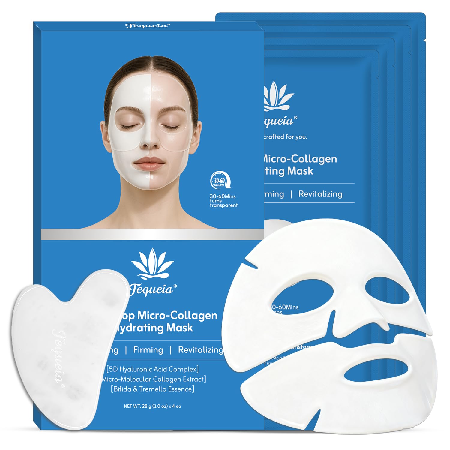 Dewdrop 5D Hyaluronic Collagen 2-Piece Hydrogel Sheet Mask, 4-Pack