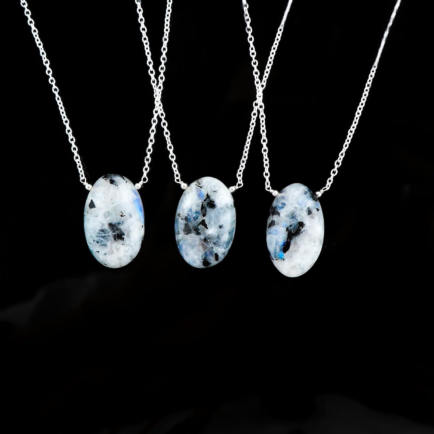 Natural Gemstone Oval Pendant Necklace Lightweight Crystal Necklace Handmade Jewelry Jewelry for Women Adjustable Silver Plated Chain 18" (Inch) - Image 3