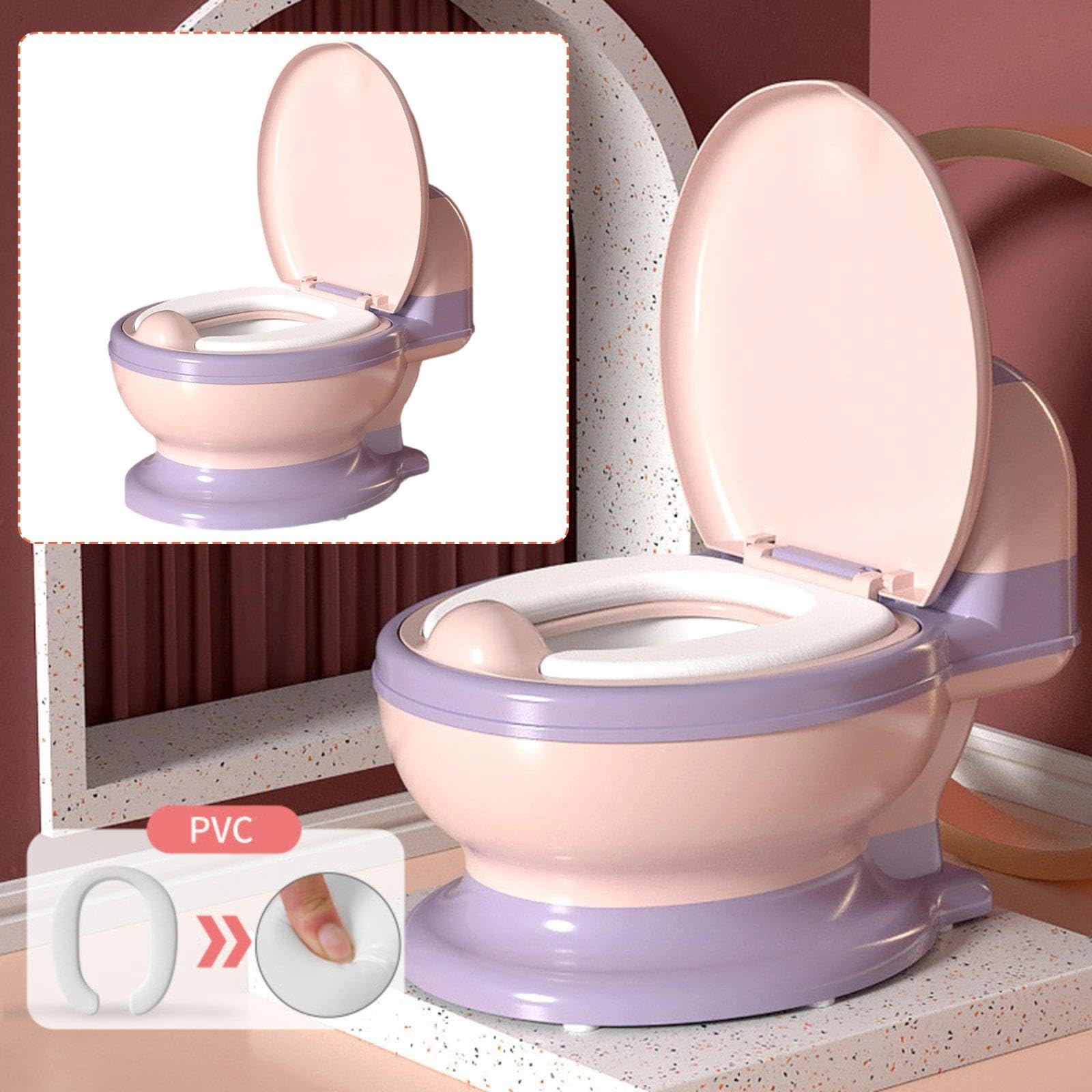 Harilla Orinal Portátil con Inodoro Extraíble, Protector Antiderrame, Cómodo Y Antideslizante para Niños Y Niñas, Almohadilla Suave Rosa Y Morada, Individual