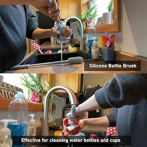 Miniatura 9 de Cepillo de limpieza de botellas de silicona  Paquete de 2  15.7 pulgadas + 12.6 pulgadas Cepillo limpiador de botellas de agua para Hydro Flask,