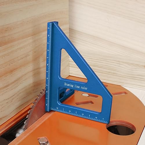 Miniatura 21 de Regla de medición imperial 3D multiángulo, transportador cuadrado de carpintería de aleación de aluminio de 45/90 grados, regla triangular de Azul