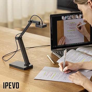 IPEVO V4K PRO Ultra HD USB Document Camera with AI-Enhanced Mic, for Classroom visualization, Online Teaching, Work from Home, Streaming, with Noise Cancellation for Clear Voice, Black