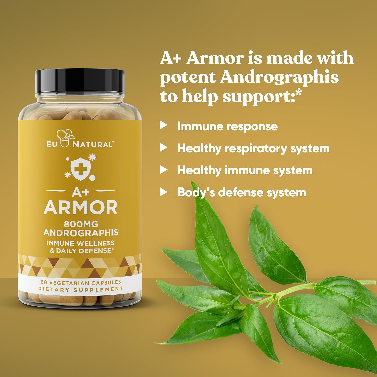 Eu Natural A+ Armor Andrographis Paniculata, 800 mg, 60 Vegan Capsules — Amazon image 4