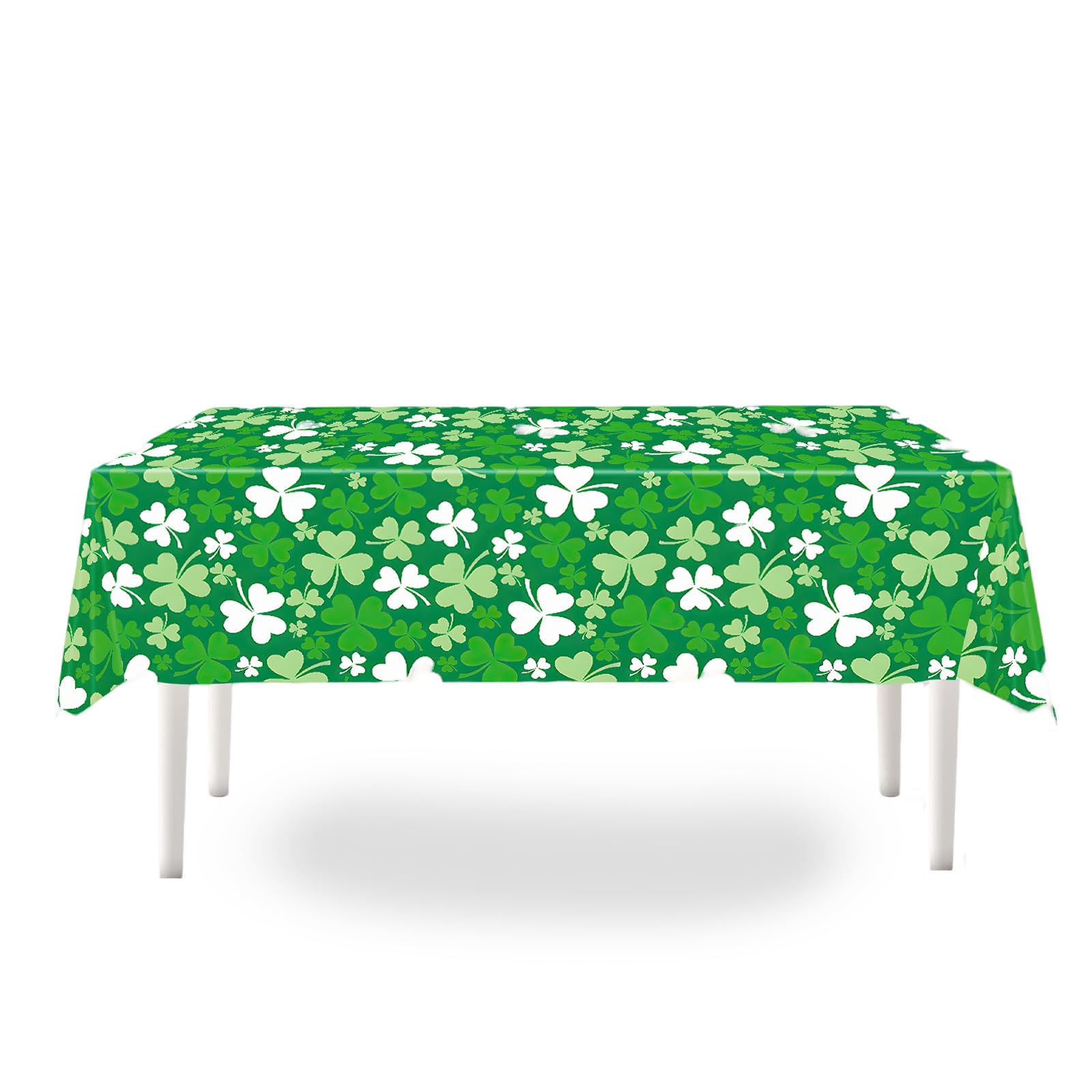 Czdtq Green St. Patrick's Day Tablecloth, Shamrock Tablecloth, Disposable Rectangular Plastic Waterproof Luck Irish Style Plastic Shamrock For St. Patrick's Day Party Table Decoration(274*137Cm )