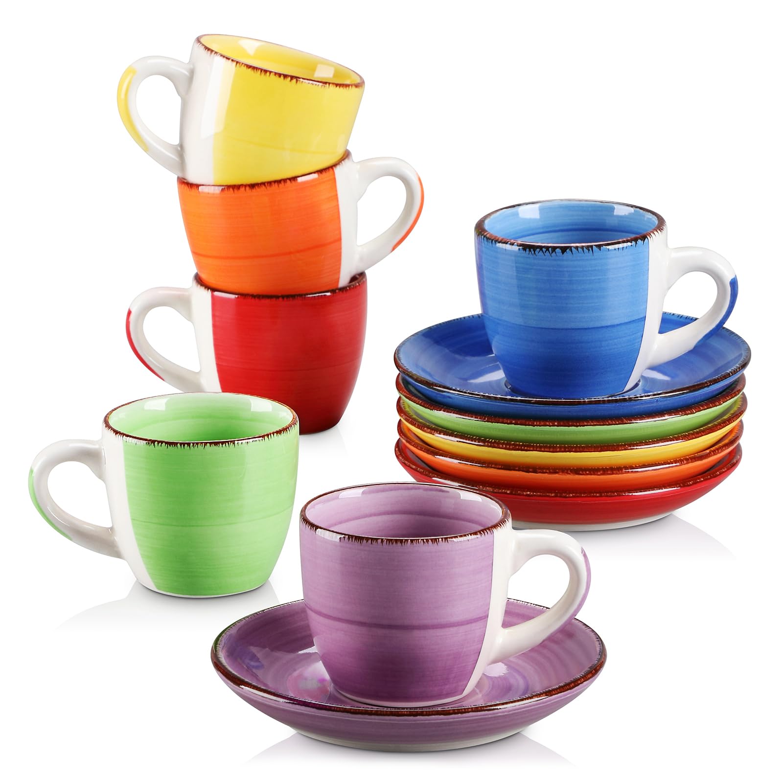 Espressotassen Steingut, vancasso BONITA 12-teiliges Espresso-Set, Stapelbare Kaffeetassen mit Untertasse 80ml, 6-12 Personen