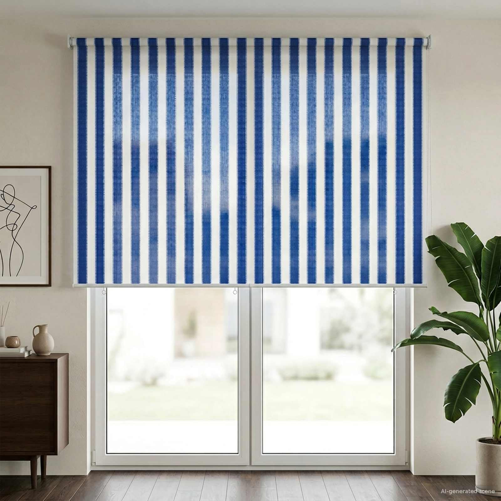 Tenda a Rullo Esterno 225x230 cm HDPE Parasole a Strisce Blu