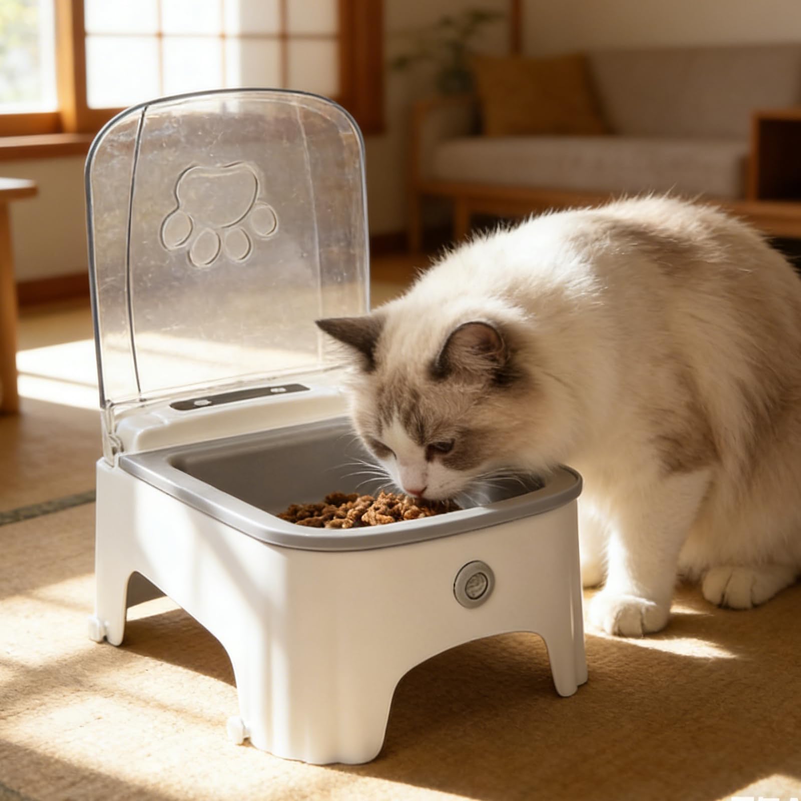 Futterautomat Katze, 23×17×11.5cm Futterautomat Katze Frienhund, Automatischer Futterspender, Katzenfutter Automat für Haustierfütterung, Zeitgesteuert, Energiesparend, Grauer ABS
