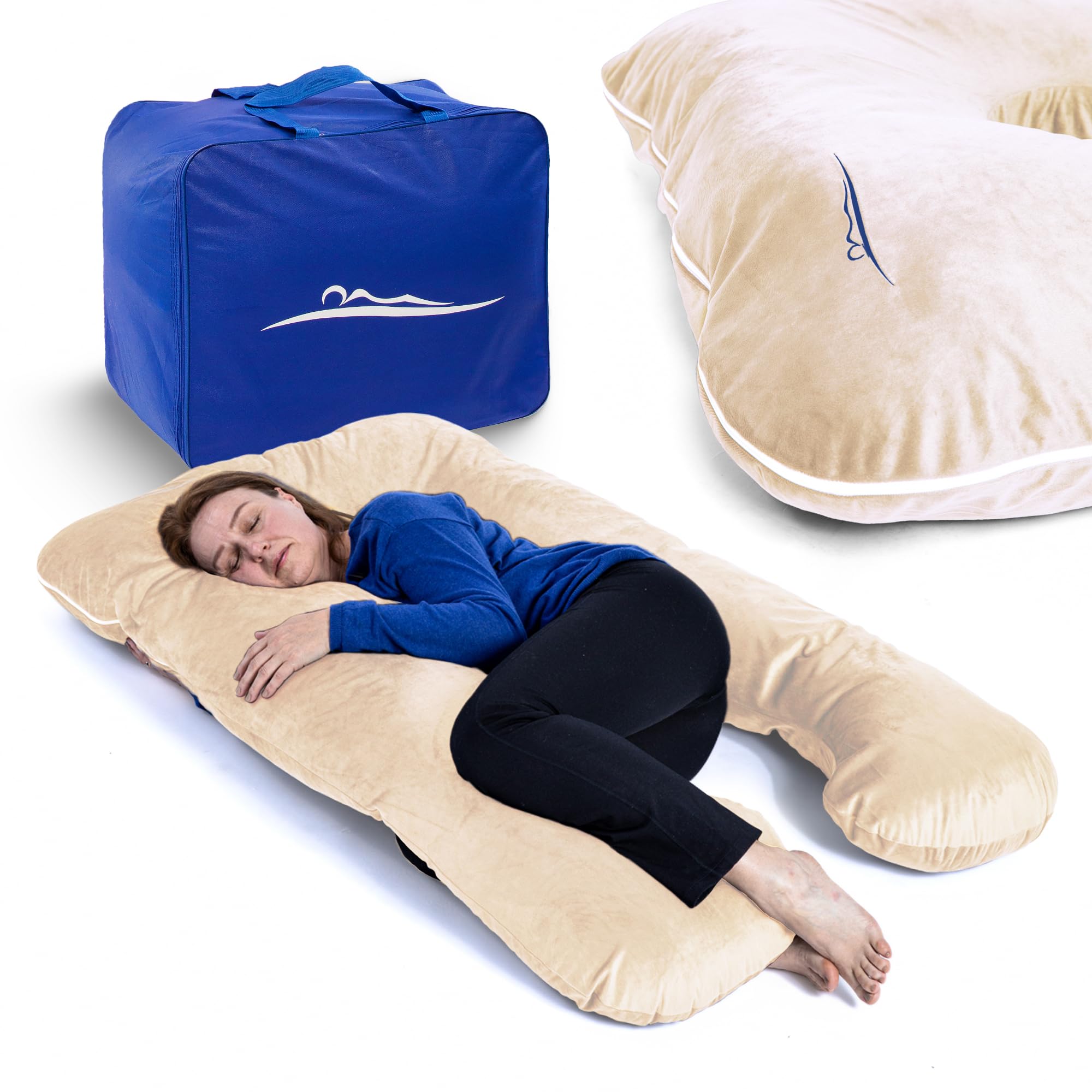 MKS Cuscino per chi dorme sul fianco con rivestimento, cuscino confortevole (100 x 150 cm), cuscino per dormire sul fianco, a forma di U, ergonomico, di alta qualità, con micropeluche (morbido), pesca
