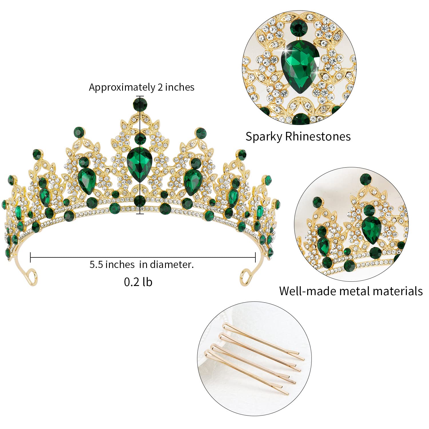 Amazon.com : SuPoo Green Tiara and Crown for Women Gold 