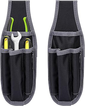 Small Tool Pouch with Belt Clip, 4 Pockets Small Tool Belt Bag, Electrician Pouch with Metal Clip, Multipurpose Work Organizer Bag for Craftsmen Gardener Technician