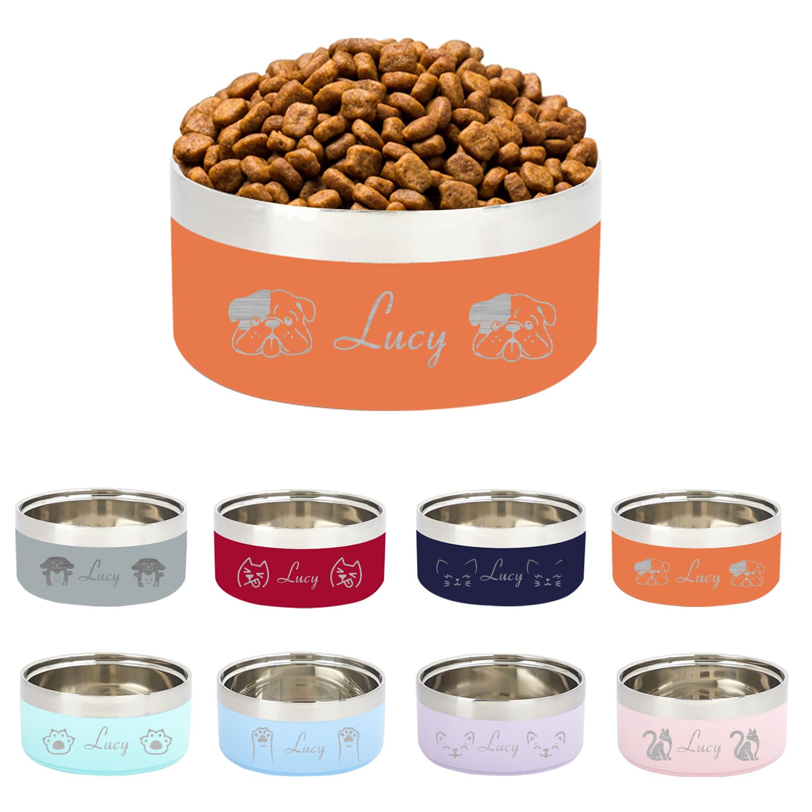 Personalized Name Pet Bowl, Custom Laser-Engraved Stainless Steel Bowl for Dogs and Cats, Non-Slip Base Design, Essential Feeding Bowl for Pets(Orange)