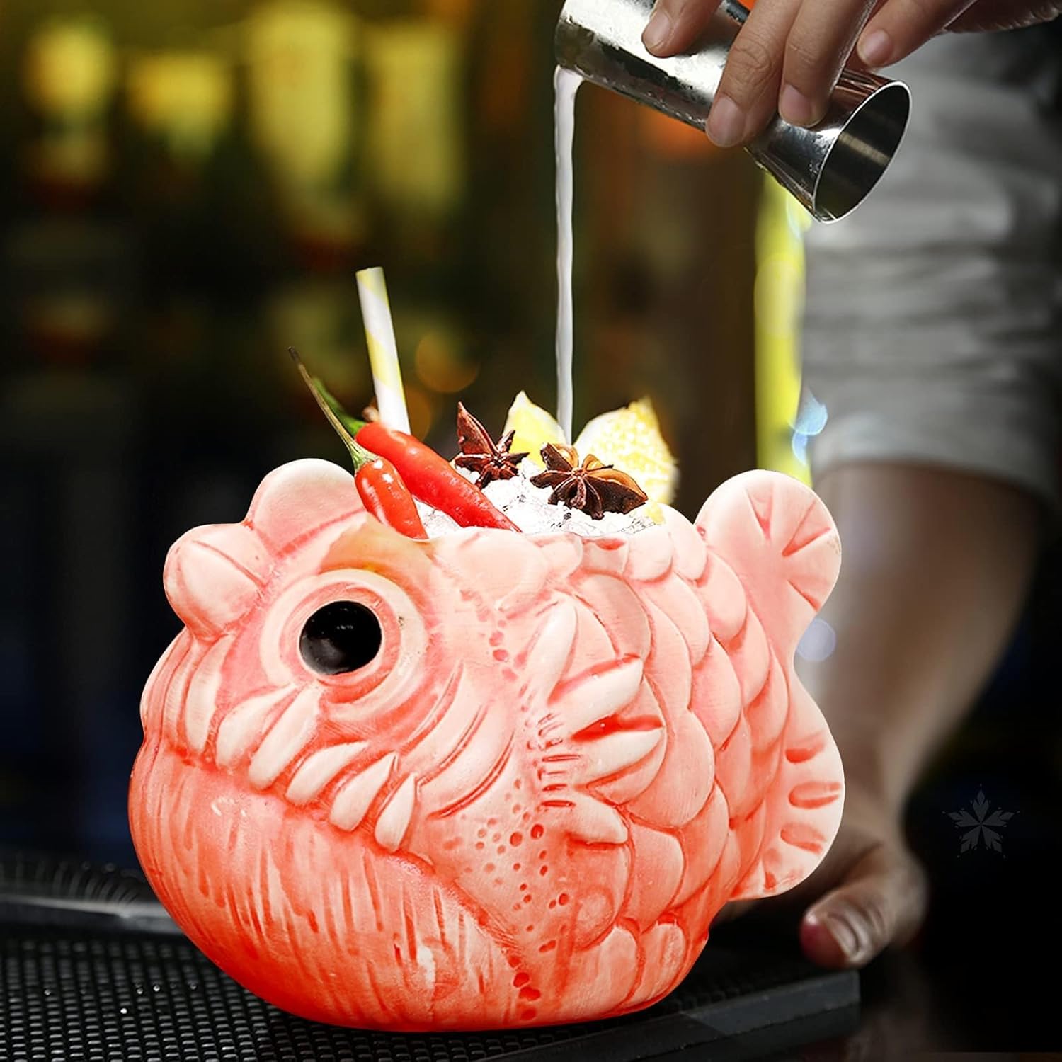 INFTYLE Tiki Mugs Fish Cocktail Cups 22oz/650ml Set of 2 Creative Red Tiki Glasses Bar Large Ceramic Hawaiian Themed Tropical Barware for Party Barware - Image 5