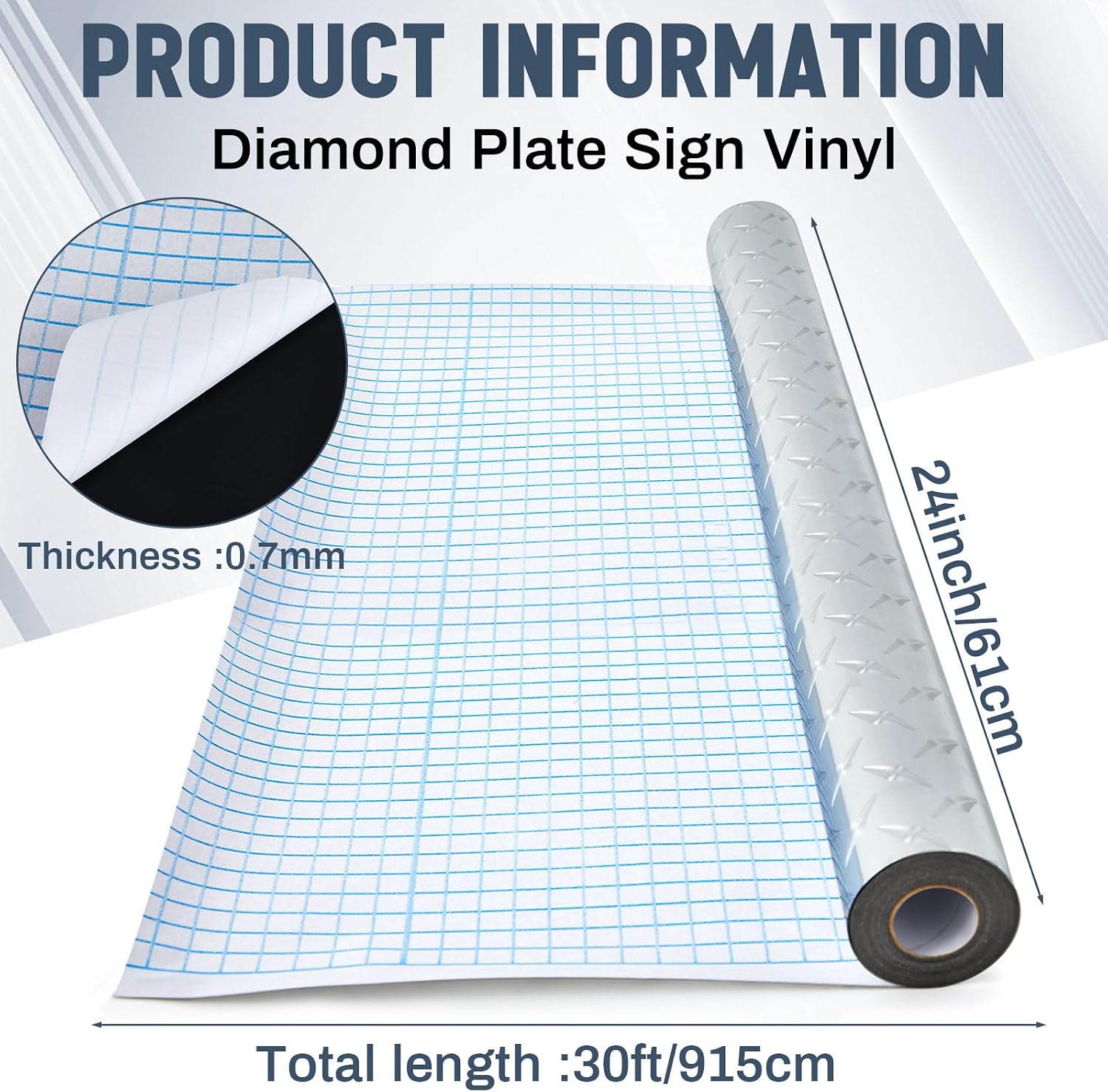Faccito Diamond Plate Contact Paper, Silver Metallic Peel & Stick Vinyl Roll, Durable Scratch & Water Resistant DIY Wrap for Cabinets, Tool Boxes, Walls, Garage & Rv(24 Inch X 30 ft)