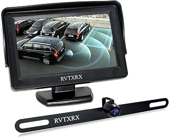 Backup Camera and Monitor System, License Plate Rear View Camera IP68 Waterproof and 4.3 inch Display for Car/Van/Pickup/SUV/Truck etc.