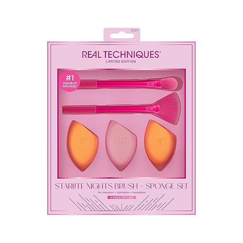 Miniatura 2 de Real Techniques Juego de brochas Starlite Nights de edición limitada + kit de esponja, cepillo de maquillaje y esponja de mezcla de maquillaje para