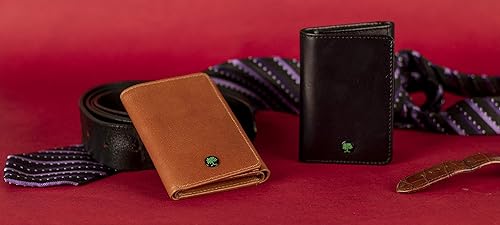 Miniatura 8 de Billetera para hombre Trfiold Slim antirrobo RFID en cuero de grano completo con ventana de identificación de AULIV Tan dorado