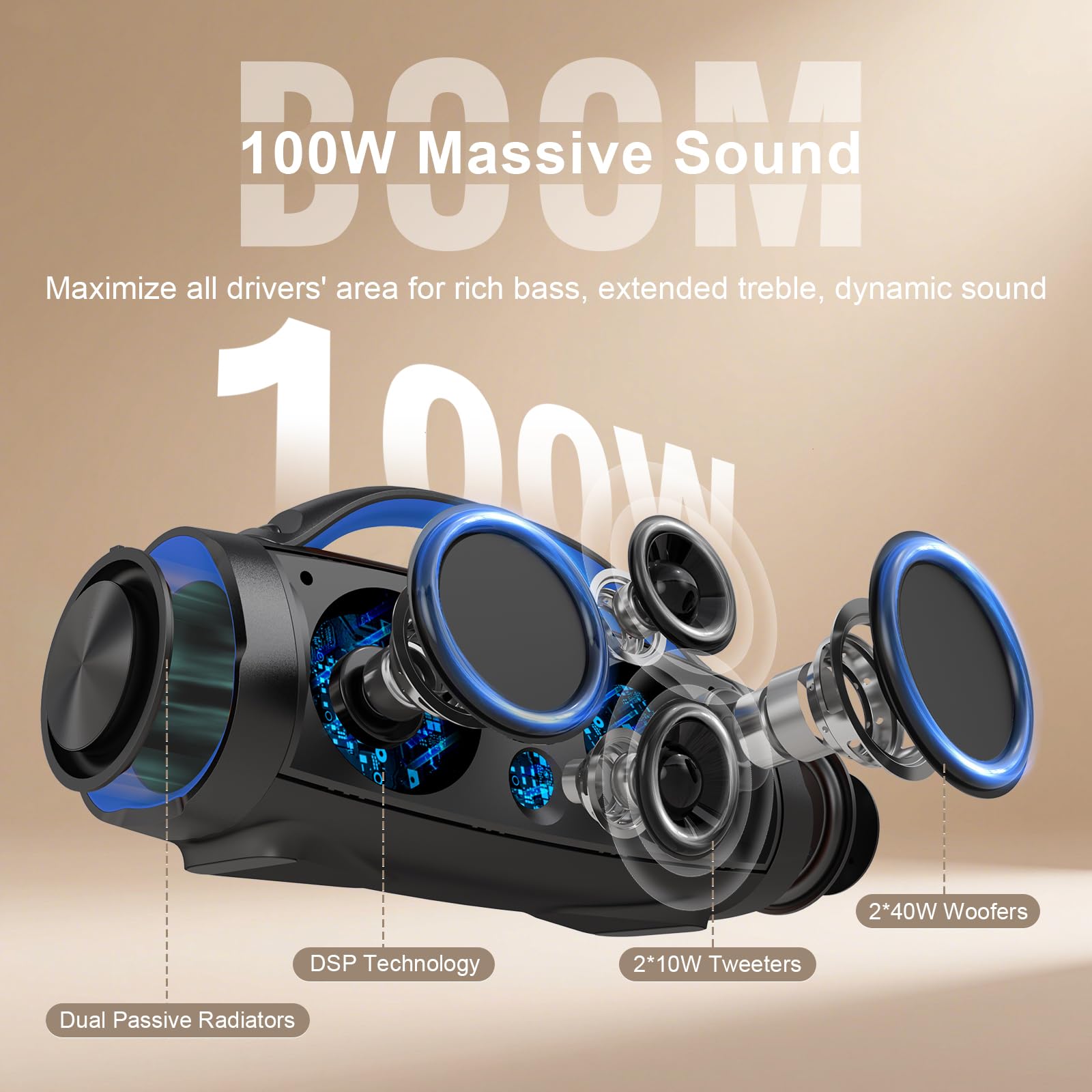 Amazon.com: DOSS Extreme Boom Pro 100W Portable Speaker, 2+2