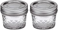 Ball Mason 4oz Quilted Jelly Jars with Lids & Bands, Set of 2 - Perfect for Canning Jams, Jellies, Gifts & Meal Prep