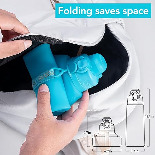 Miniatura 7 de TakeToday Collapsible Water Bottles 32oz, Foldable Travel Water Bottle, BPA Free, Silicone Water Bottle Leakproof for Hiking, International Travel,
