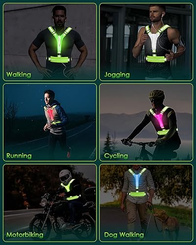 Miniatura 8 de LED Reflective Running Vest with Phone Holder, Rechargeable 5 Colors Light Up Running Lights for Runners High Visibility Night Safety Gear,