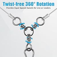 Vista 4 de JSHANMEI 30 broches giratorios de 3 vías, 30 piezas de líneas cruzadas de doble bloqueo giratorio giratorio de pesca giratorio en T, conectores