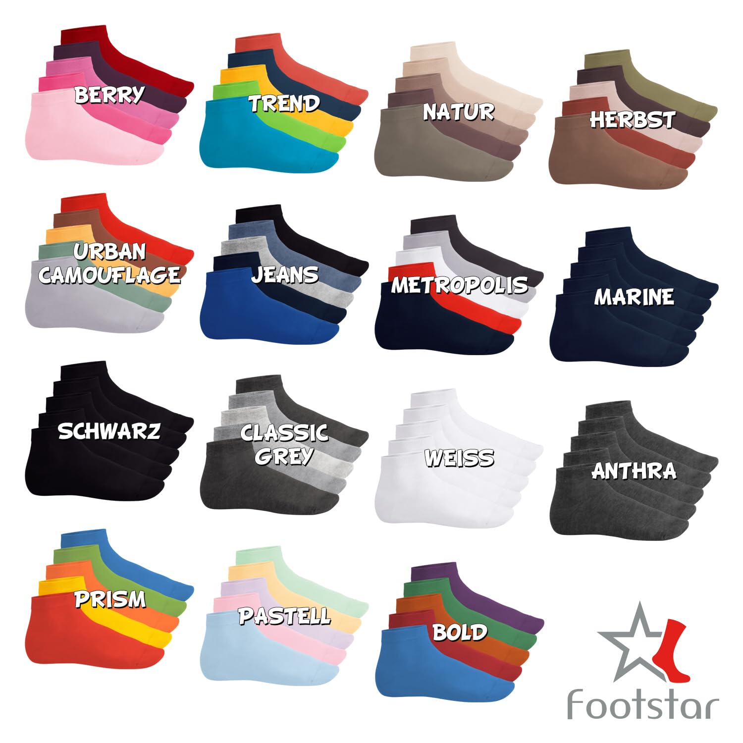 Footstar EVERYDAY! 10 Paar Damen Herren Quarter Socken Kurzsocken Kurze Baumwoll Socken