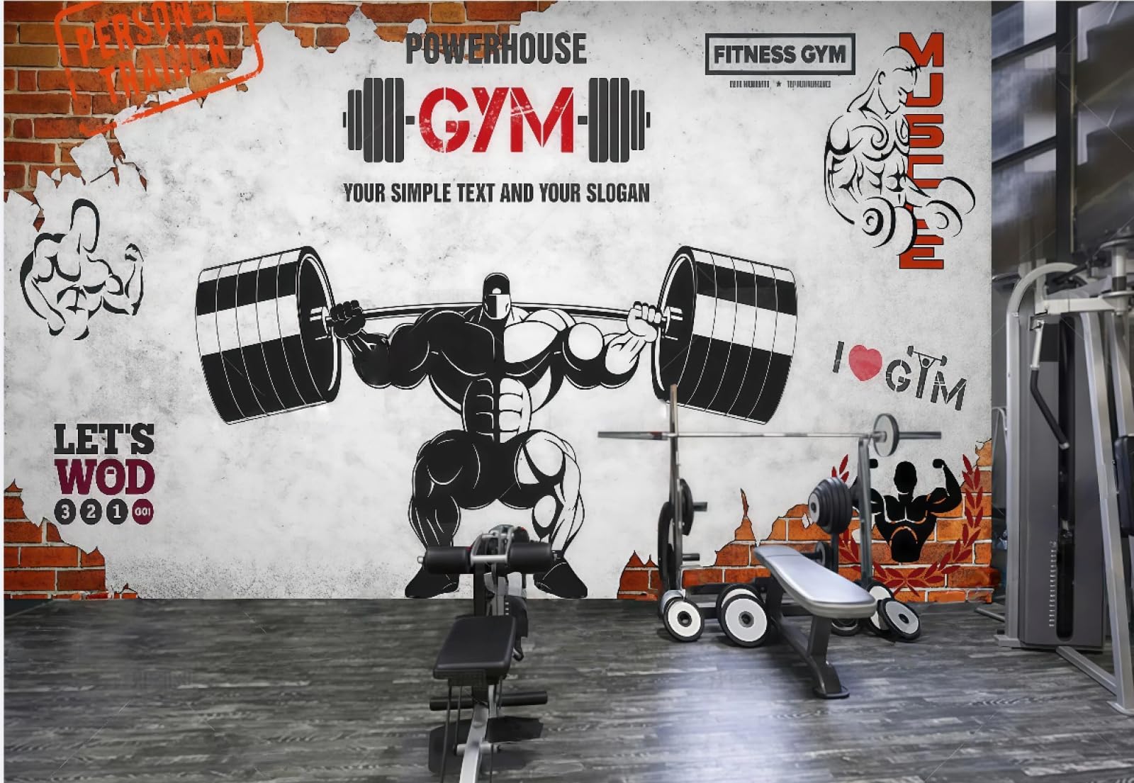 Xdoubao 3D Wallpaper Retro Brick Wall Hand Painted Sports Fitness Club Image Coffee Shop Background Mural Western Restaurant Wallpaper,,150X105cm