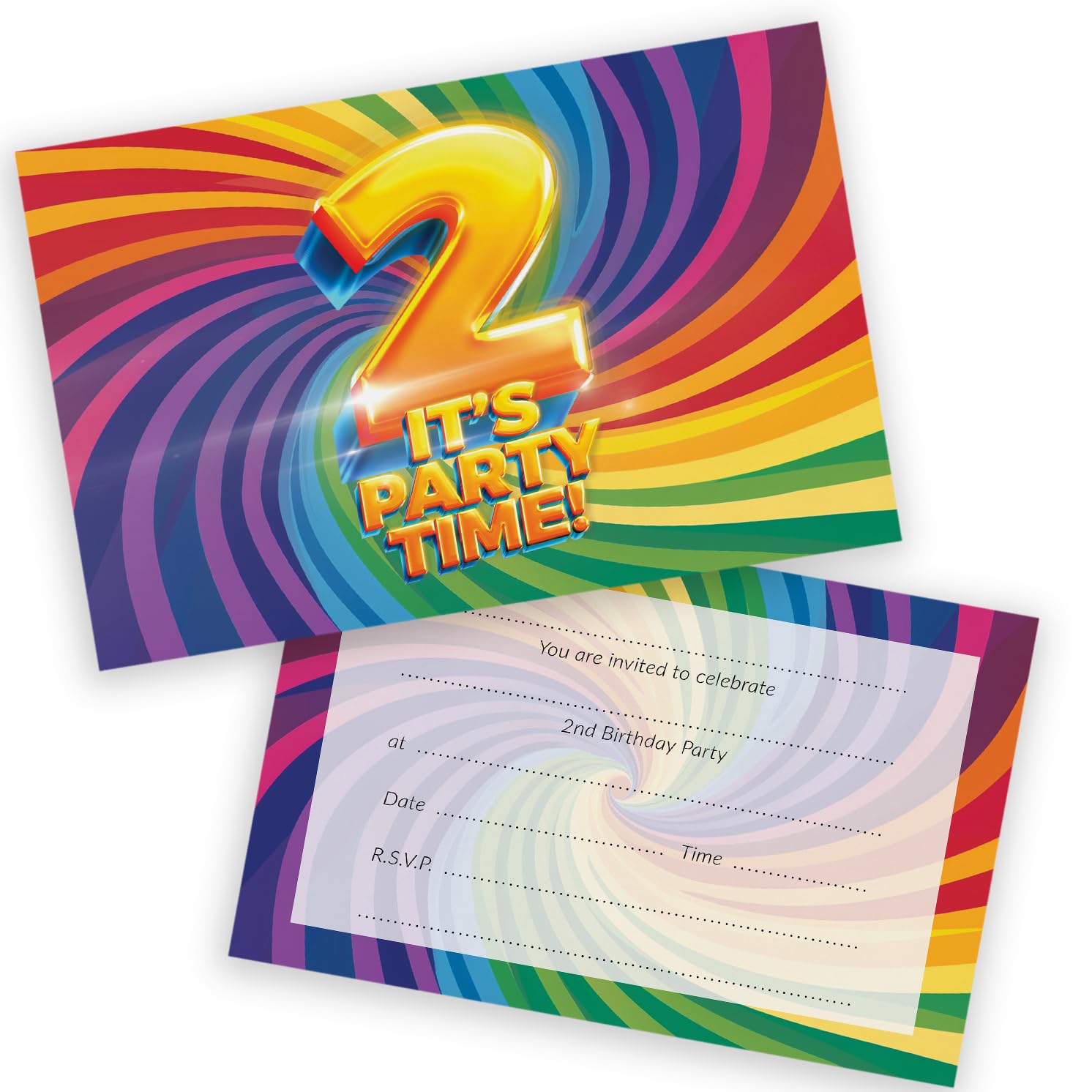 2nd Birthday Party Invitations Kids - Now It's Party Time 20 Pack - Childrens Birthday Invitations for Boys/Girls A6 Bday Party Invites Invitation Cards with Folding Envelopes