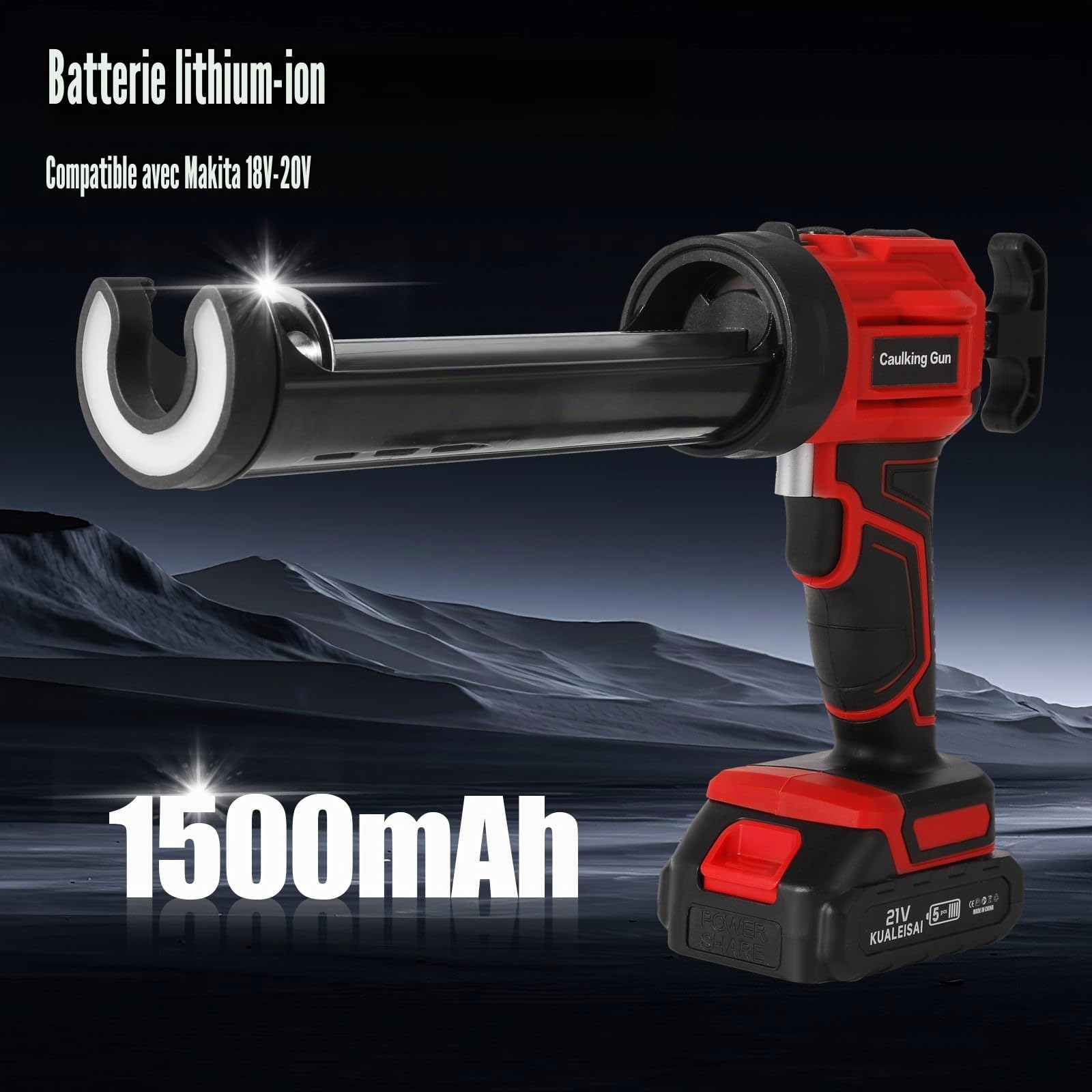Pistolet Silicone électrique pour 18V,Batterie 1500mAh,Pistolet Silicone avec LED,4 vitesses réglables,Outil de Pistolet à Colle de pour étanchéité 300ML Sceller,Étanchéifier (1 Batterie)