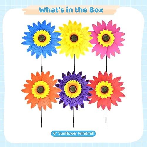 Miniatura 5 de B bangcool Molinillos de viento de girasol para jardín, fiesta, molinete de viento para patio, césped y jardín (6 unidades)