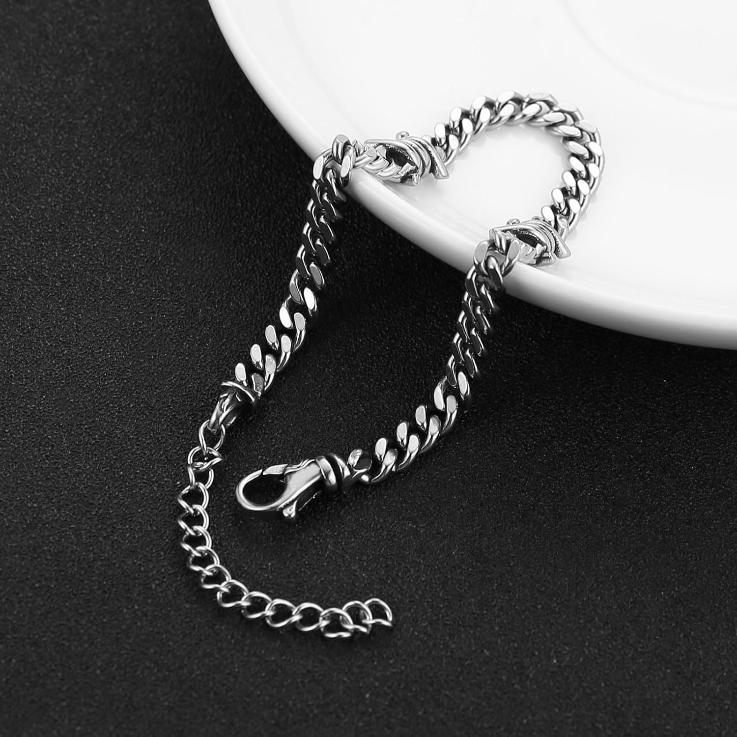 HZMAN 5mm Barbed Cuban Bracelets for Women Men Stainless Steel Gothic Thorns Bracelet, Punk Jewelry 7.5In-8.5In - Image 4