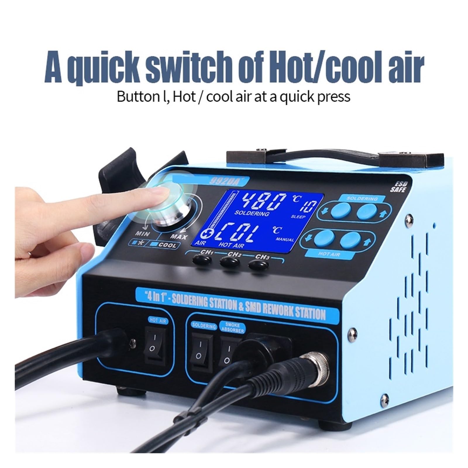 Stazione di Saldatura Stazione Di Rilavorazione Del Ventilatore Aria Calda A Pompa A Saldatura 992DA+ Saldatore Con Estrazione Dei Fumi Saldatrice 4 IN 1