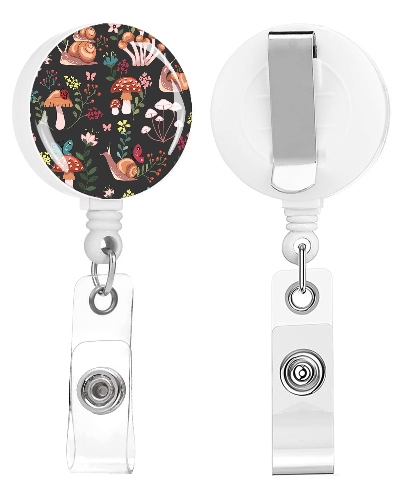 Badge Reels Retractable,Id Badge Holders Retractable,Badge Clips Retractable ID Card Holder for Teacher, Student, Office Worker(Mushrooms and Snail)
