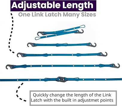 Mella Link Latch Multi-Configuration Adjustable Bungee Cords with Hooks - Flat Silicone Bungee Straps with Hooks - Expandable 8-36 Bungee Tie Down Fastening System (3-Pack)