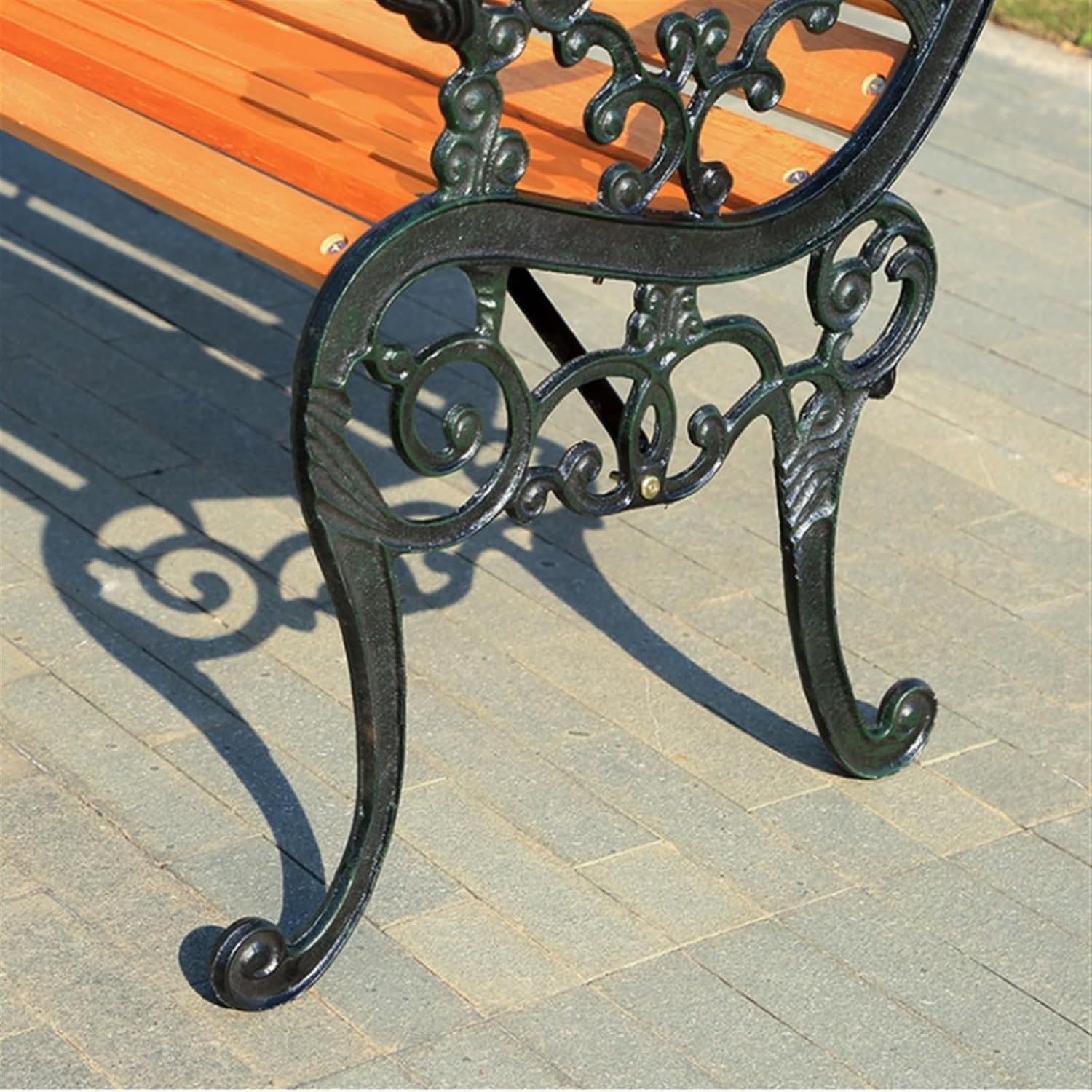 Patio Benches for Outdoors Outdoor Benches, Patio Garden Leisure with Cast Iron Carved Armrests and Legs, Slat Seats and Backrest, for, Courtyard, Backyard Garden Benches for Outdoors