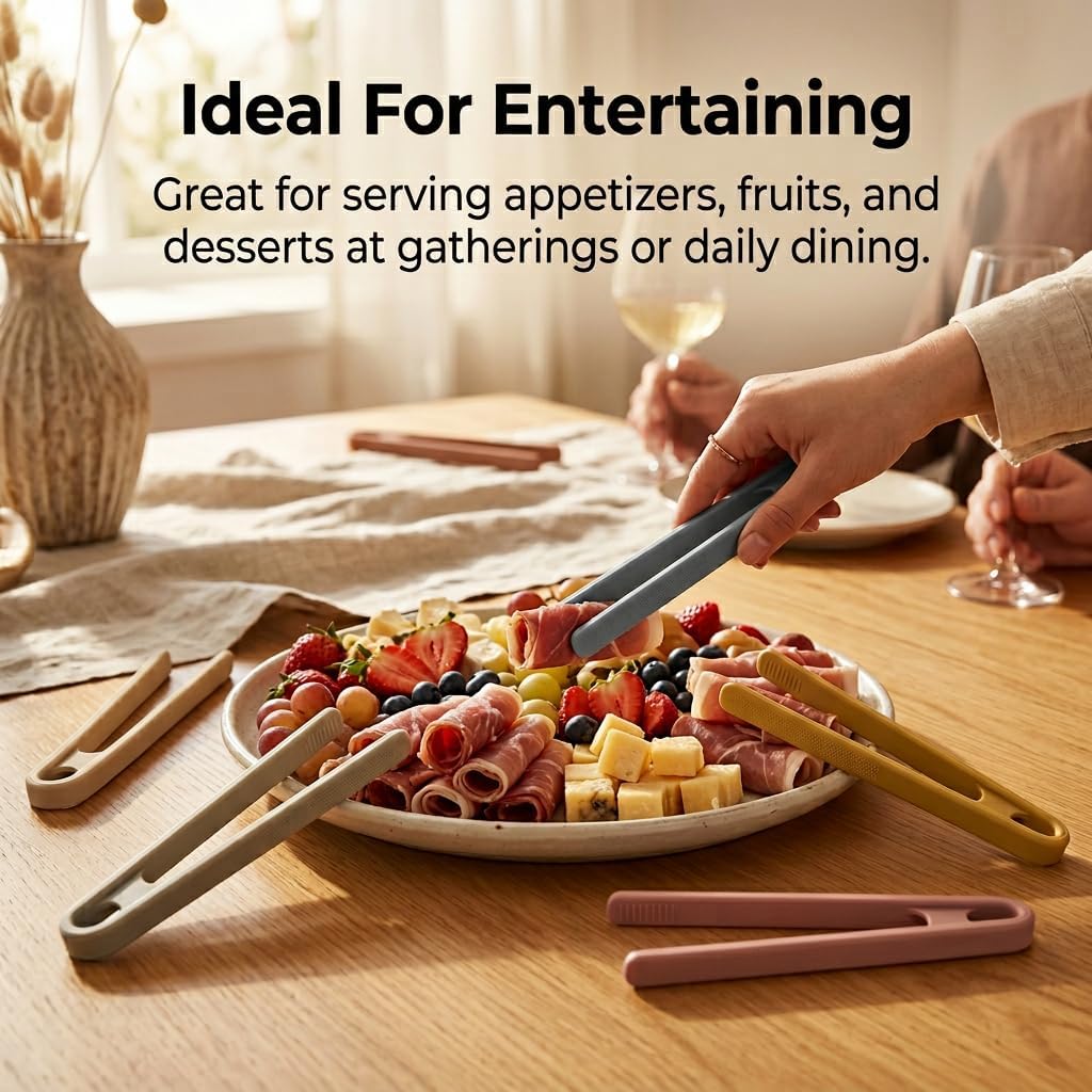 6 Pcs Silicone Mini Tongs, 5.5 Inch Small Serving Tongs